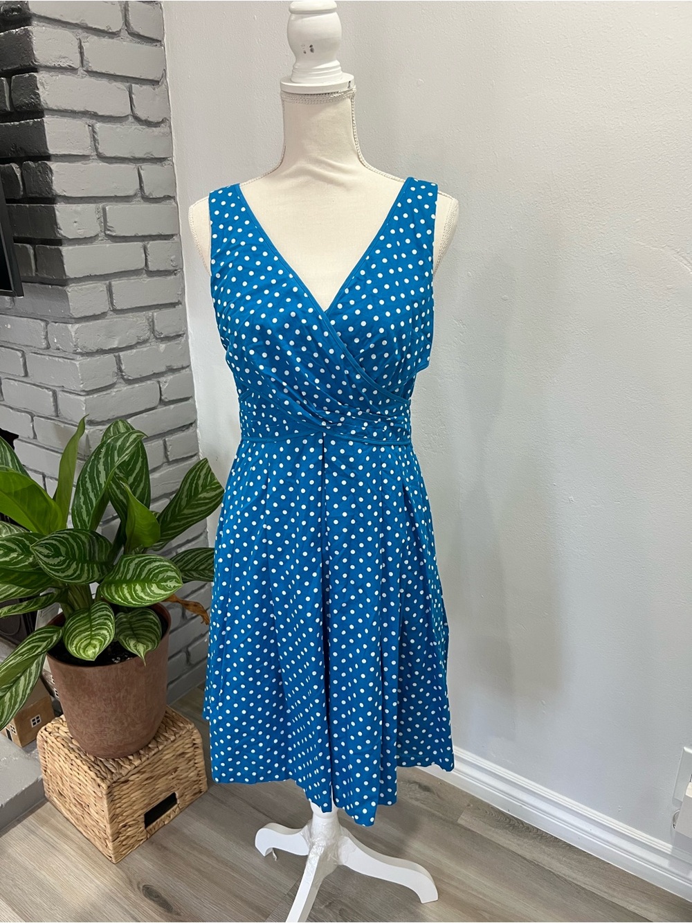 Nine West Teal Blue Polka Dot Sleeveless Wrap Dress